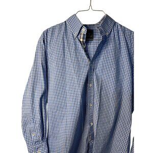 VTG Tailorbyrd Men Medium Button Shirt Blue White Gingham Check Plaid Casualwear